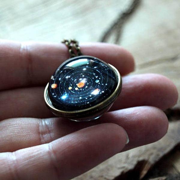 Ornament Double-sided Glass Ball Solar System Cosmic Necklaces