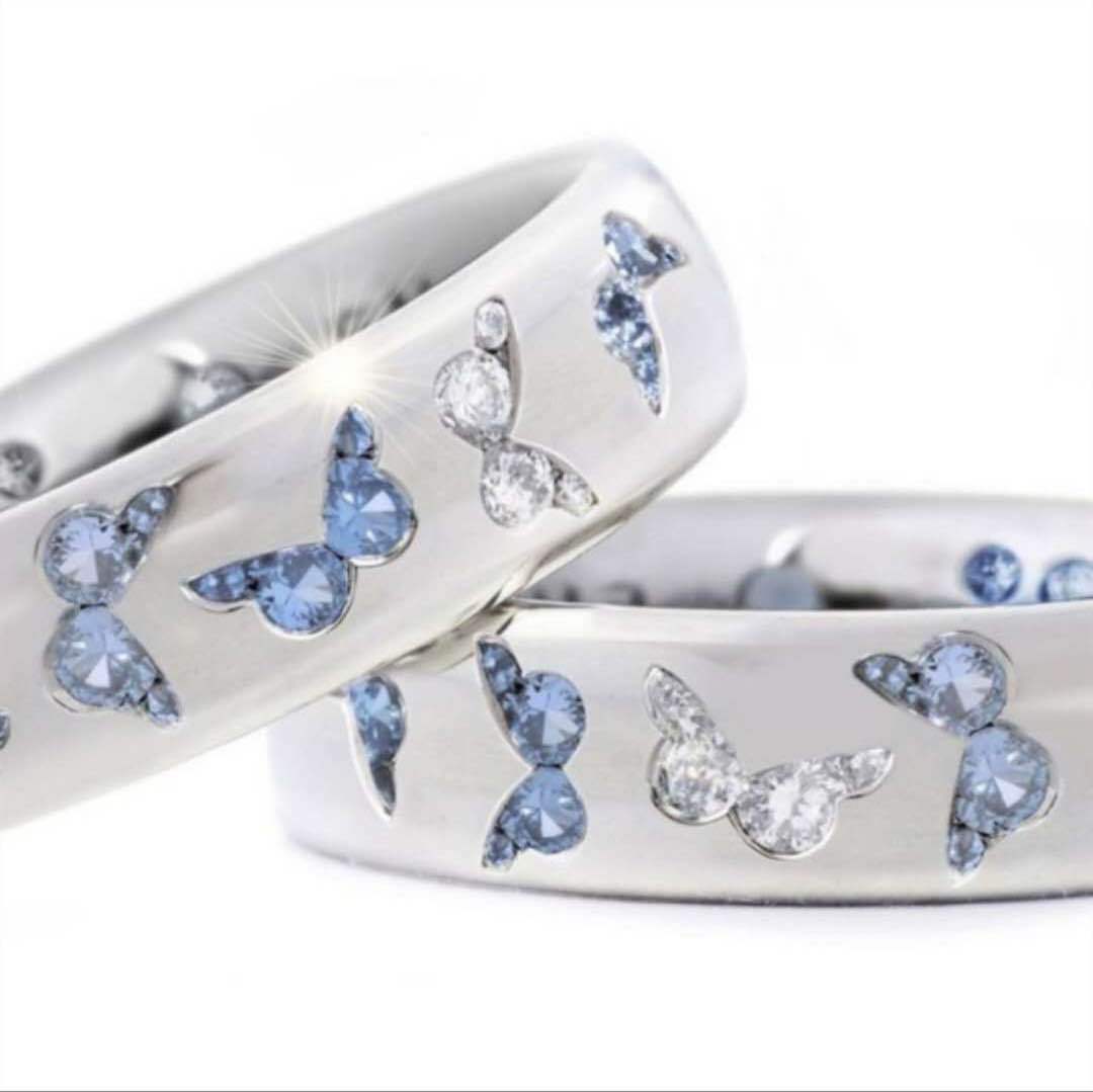 Ornament Exquisite Butterfly Inlaid Mixed Color Rings
