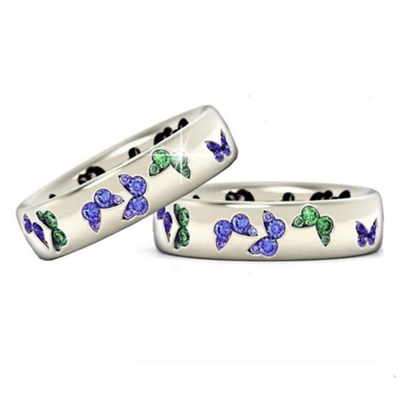 Ornament Exquisite Butterfly Inlaid Mixed Color Rings