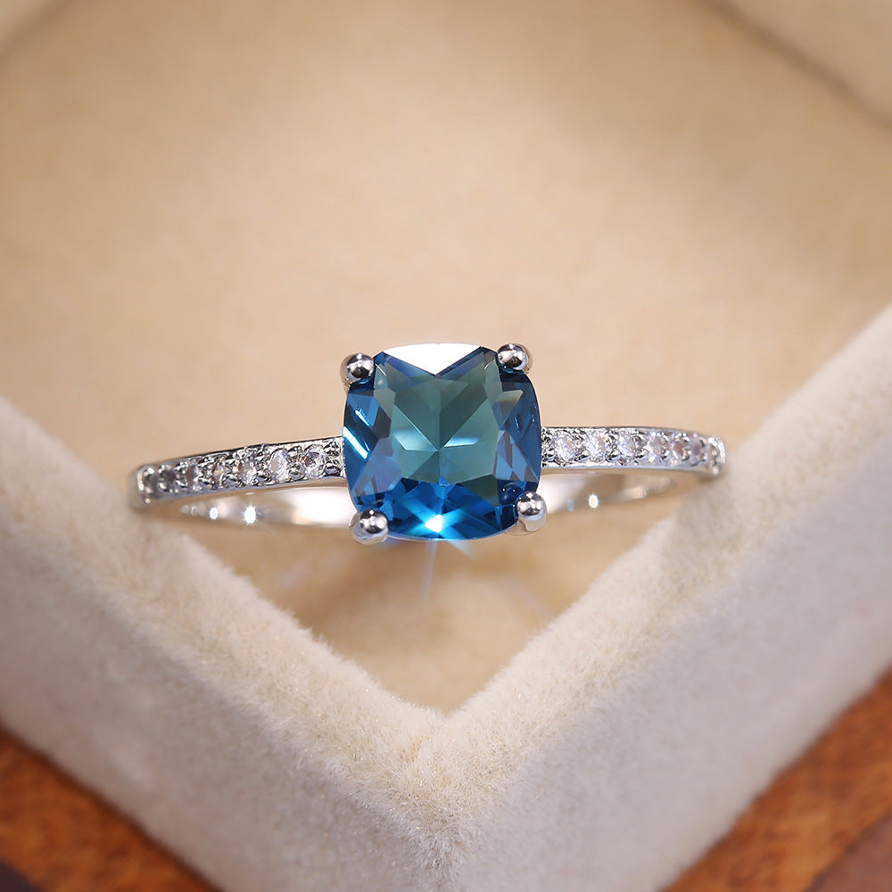 Women's Shi Ornament Micro Inlaid Zircon Sapphire Blue Rings
