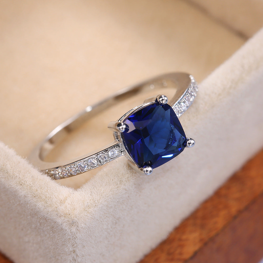 Women's Shi Ornament Micro Inlaid Zircon Sapphire Blue Rings