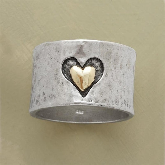 Women's & Men's & Ornament Lettering Double Love Heart-shaped Rings
