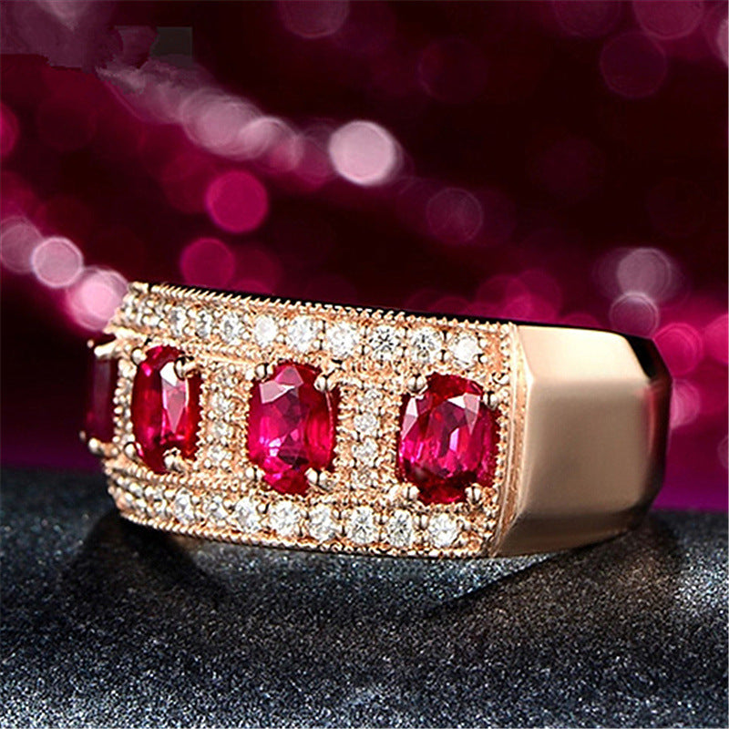 Accessories Double Row Diamond Inlaid Ruby Rings