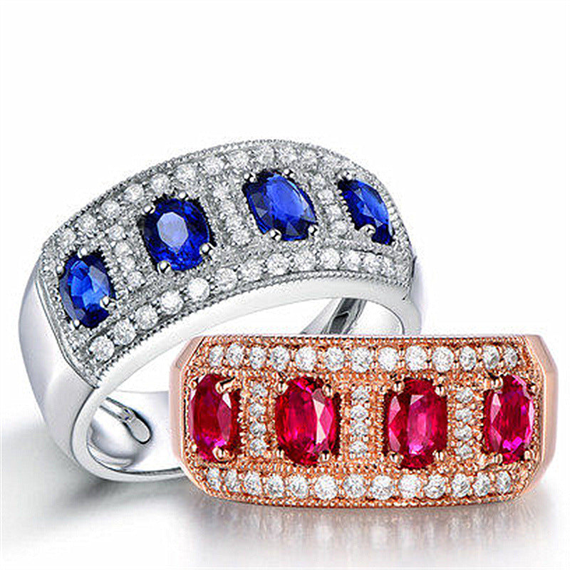 Accessories Double Row Diamond Inlaid Ruby Rings