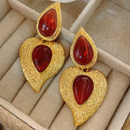 Face Suitable Red Heart Vintage Trendy Earrings
