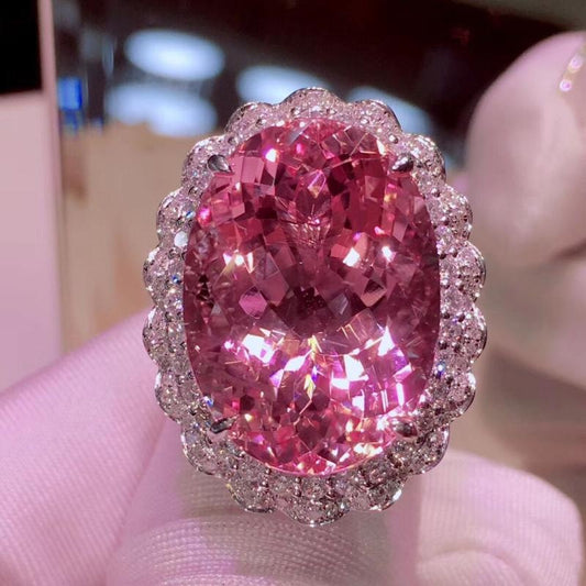 Pink Zircon Live Broadcast Full Diamond High-grade Rings