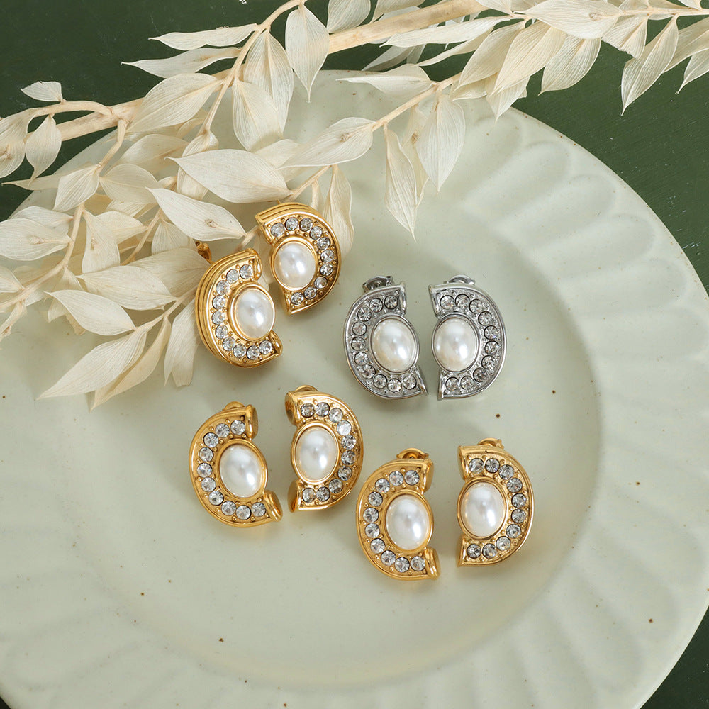 Women's French Gorgeous Refined Rhinestone Letter Shaped Light Earrings