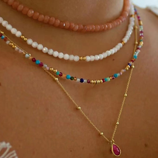 Women's Bead Clavicle Chain Matching Beaded Twin Necklaces