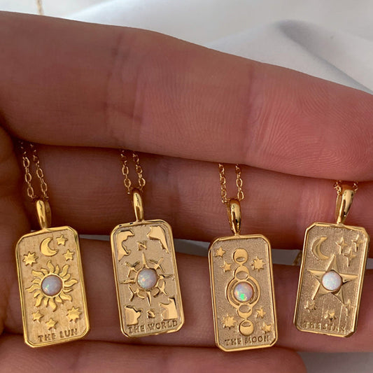 Design Sun Moon Three-dimensional Embossed Opal Necklaces