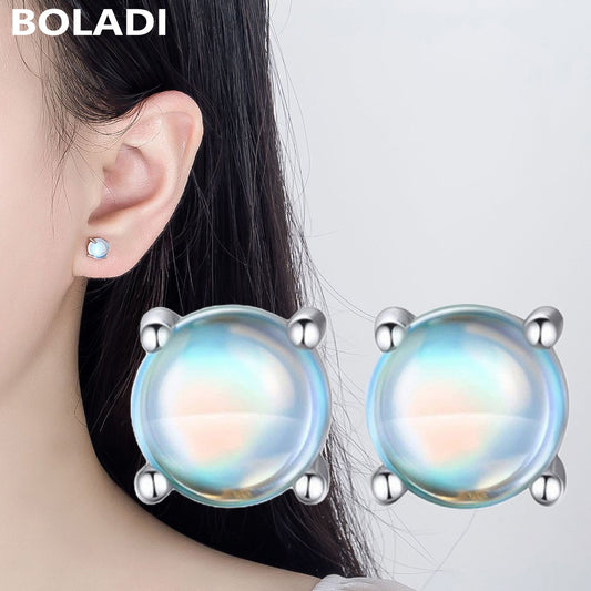 Women's Sier Elegant Glossy Niche Ball Light Earrings