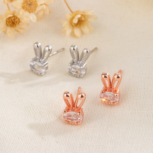 Style Cute Lady Micro Rhinestone Bunny Ear Sweet Earrings