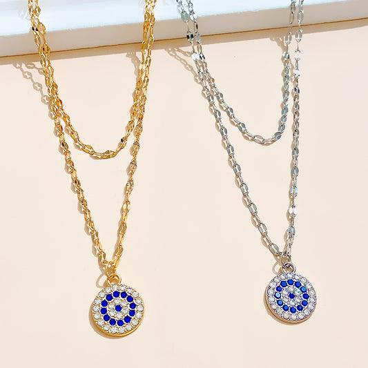 Women's Devil's Eye Blue Round Pendant Clavicle Necklaces