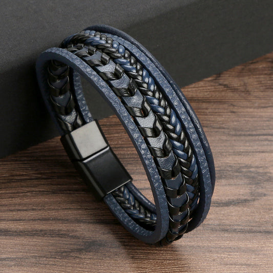 Men's Fashion Jewelry Leather Rope Braided Alloy Bracelets
