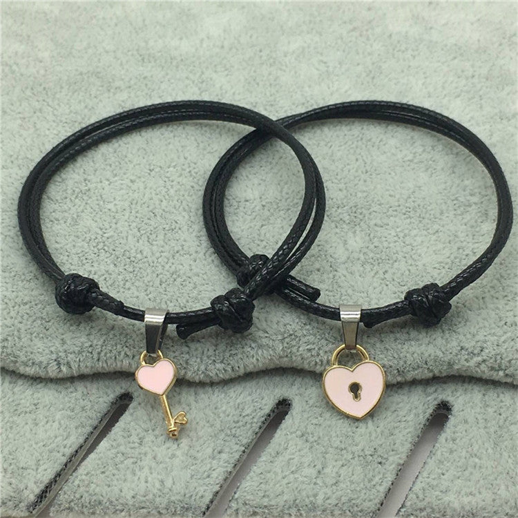 Pair Of Simple Couple Key Lock Bracelets