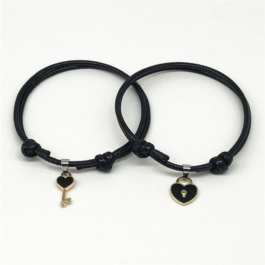 Pair Of Simple Couple Key Lock Bracelets