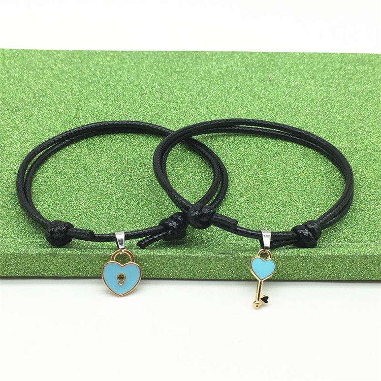 Pair Of Simple Couple Key Lock Bracelets