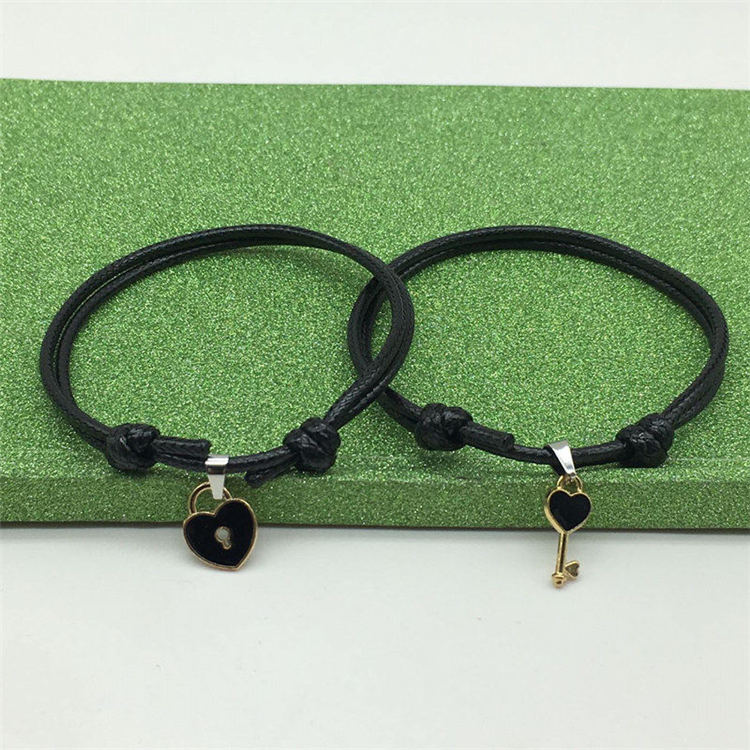 Pair Of Simple Couple Key Lock Bracelets