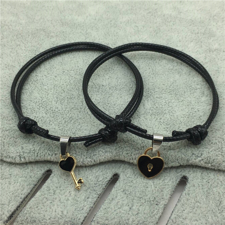 Pair Of Simple Couple Key Lock Bracelets