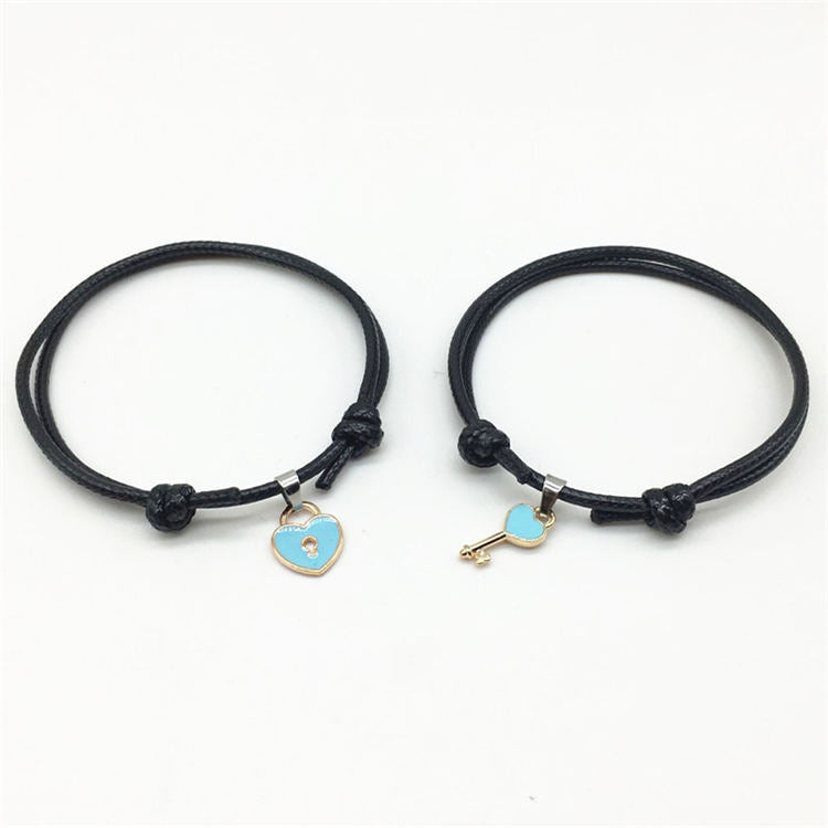 Pair Of Simple Couple Key Lock Bracelets