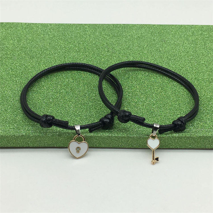 Pair Of Simple Couple Key Lock Bracelets