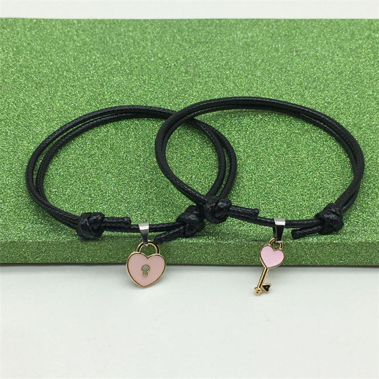 Pair Of Simple Couple Key Lock Bracelets