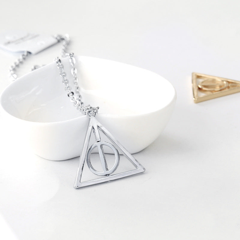 Deathly Hallows Resurrection Stone Pendant Rotatable Triangle Harry Necklaces