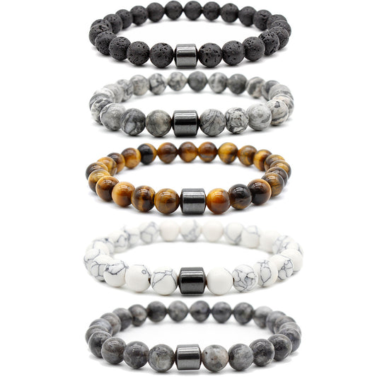 Black Stone Tiger Eye Bead Beaded Bracelets