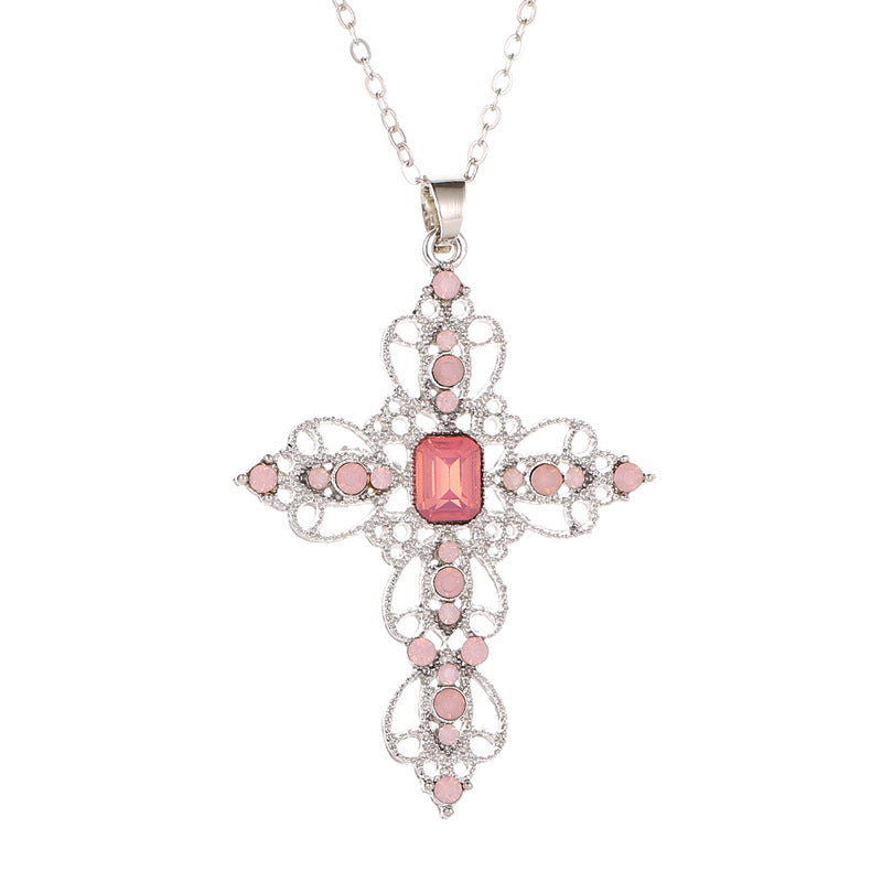 Fashion Classic Cross Bohemian Style Hollow Jeweled Necklaces