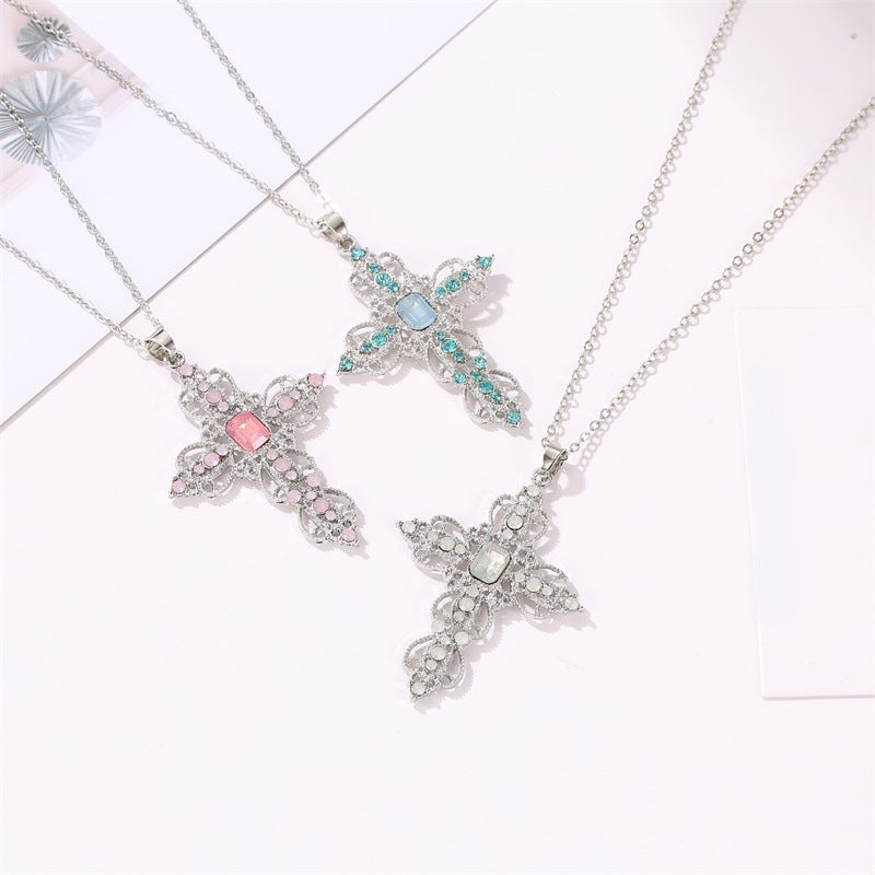 Fashion Classic Cross Bohemian Style Hollow Jeweled Necklaces