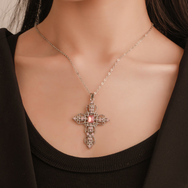 Fashion Classic Cross Bohemian Style Hollow Jeweled Necklaces