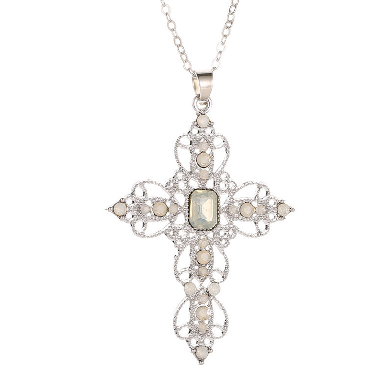 Fashion Classic Cross Bohemian Style Hollow Jeweled Necklaces