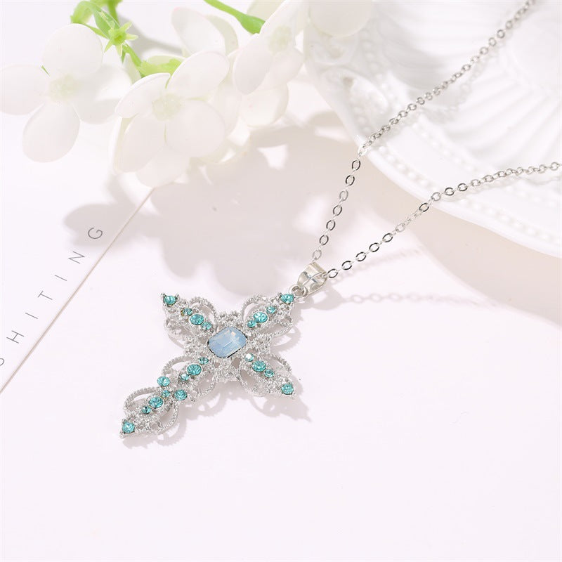 Fashion Classic Cross Bohemian Style Hollow Jeweled Necklaces