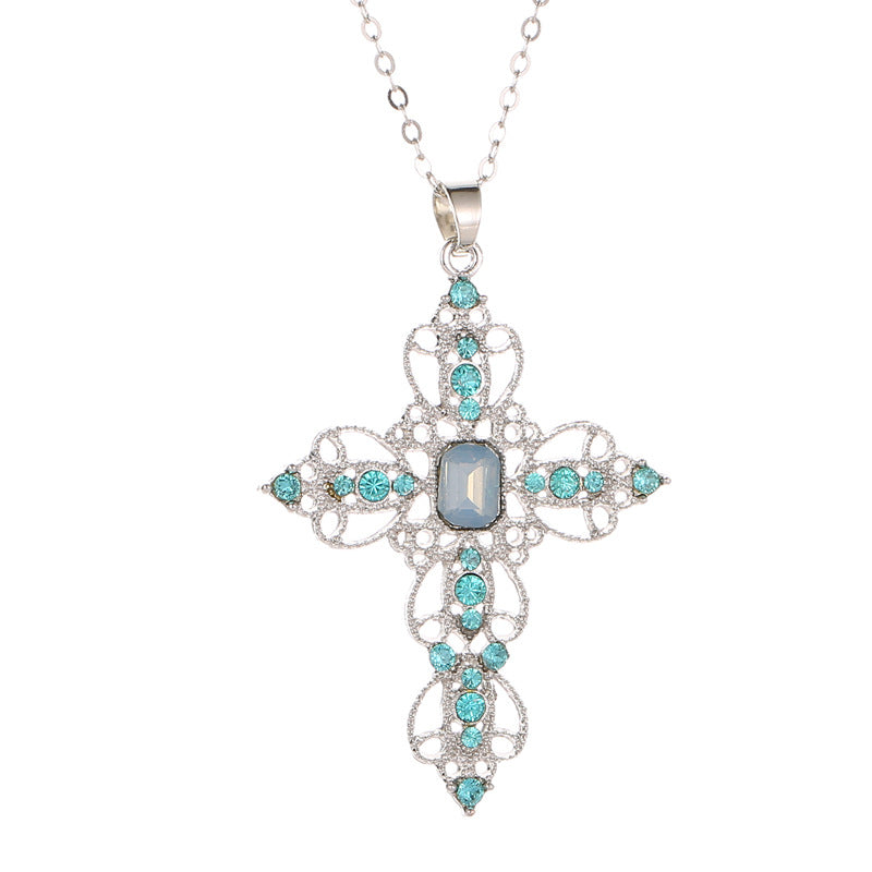 Fashion Classic Cross Bohemian Style Hollow Jeweled Necklaces