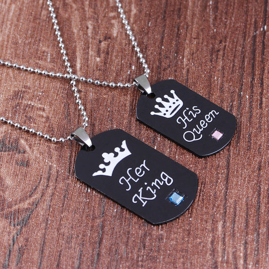 Trendy Slouchy Fashion Couple Crown Inscription Necklaces