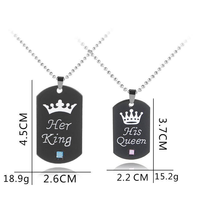 Trendy Slouchy Fashion Couple Crown Inscription Necklaces