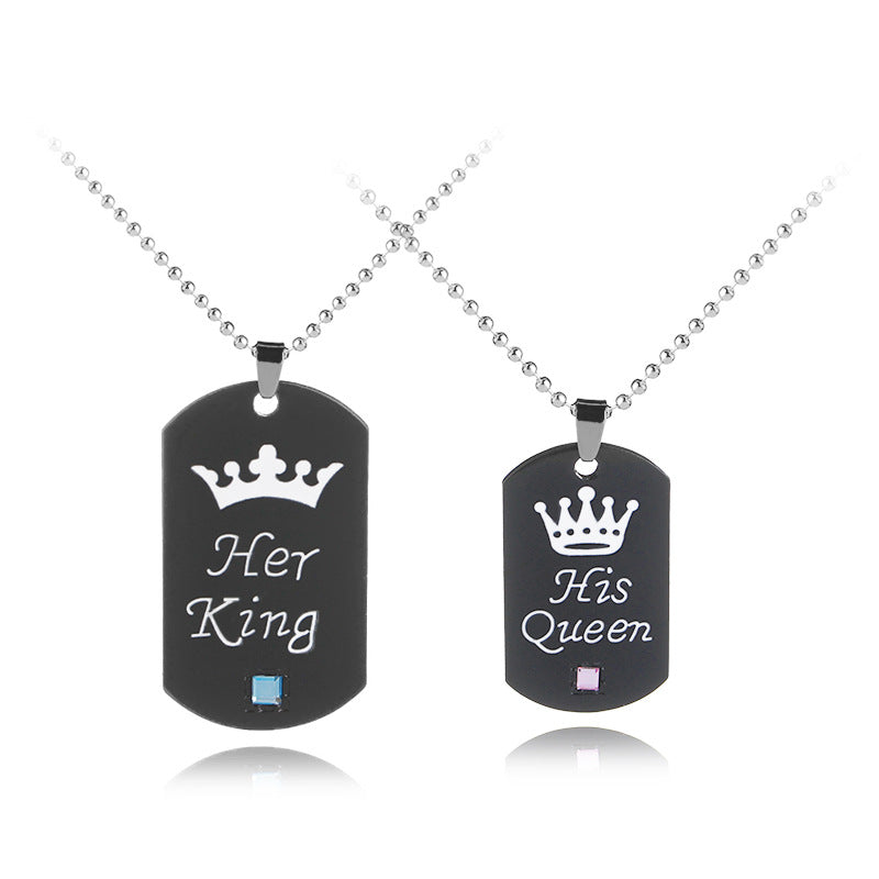 Trendy Slouchy Fashion Couple Crown Inscription Necklaces