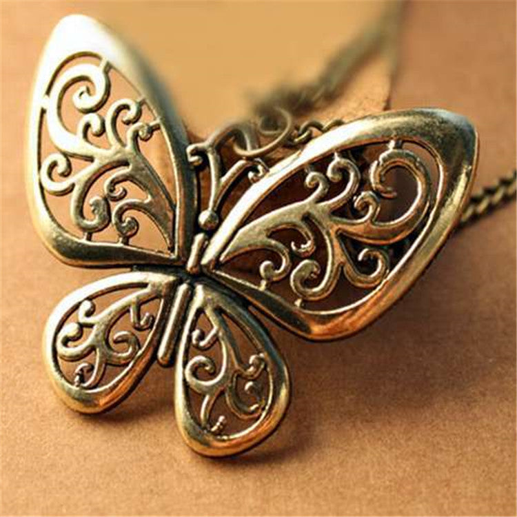 Retro Palace Oil Dripping Hollow Butterfly Sweater Chain Necklaces