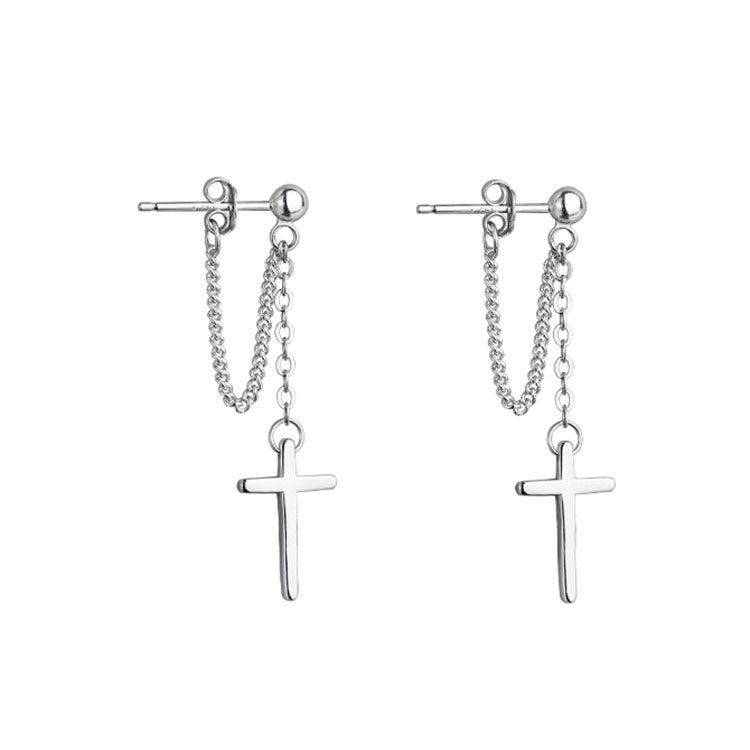 Sier Cross Chain Tassel Fashion Personality Earrings