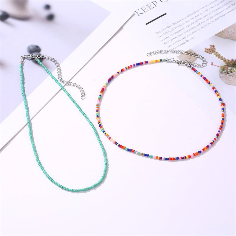 Beaded Colorful Small Beads Summer Beach Clavicle Necklaces