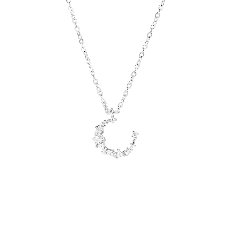 Rhinestone Irregular Crescent Temperament Moon Clavicle Necklaces