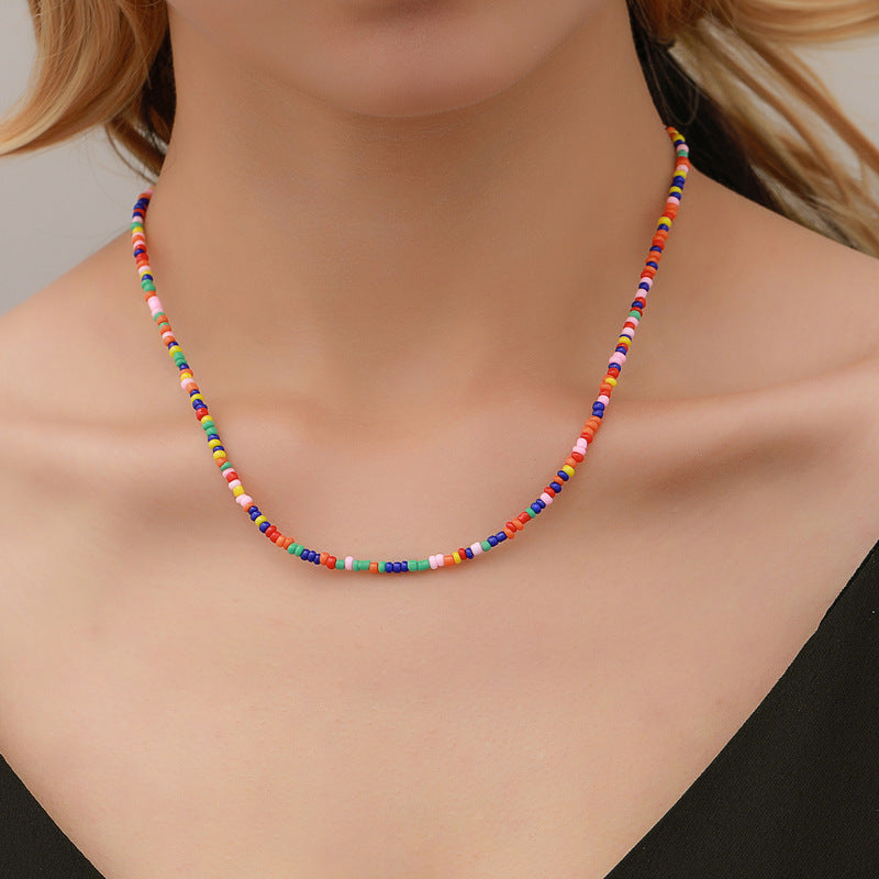 Beaded Colorful Small Beads Summer Beach Clavicle Necklaces