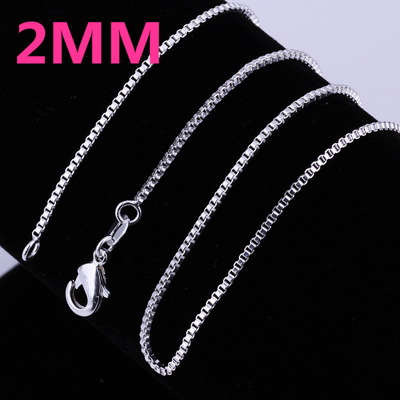 Keel Sier Plated Fashion Box Chain Necklaces