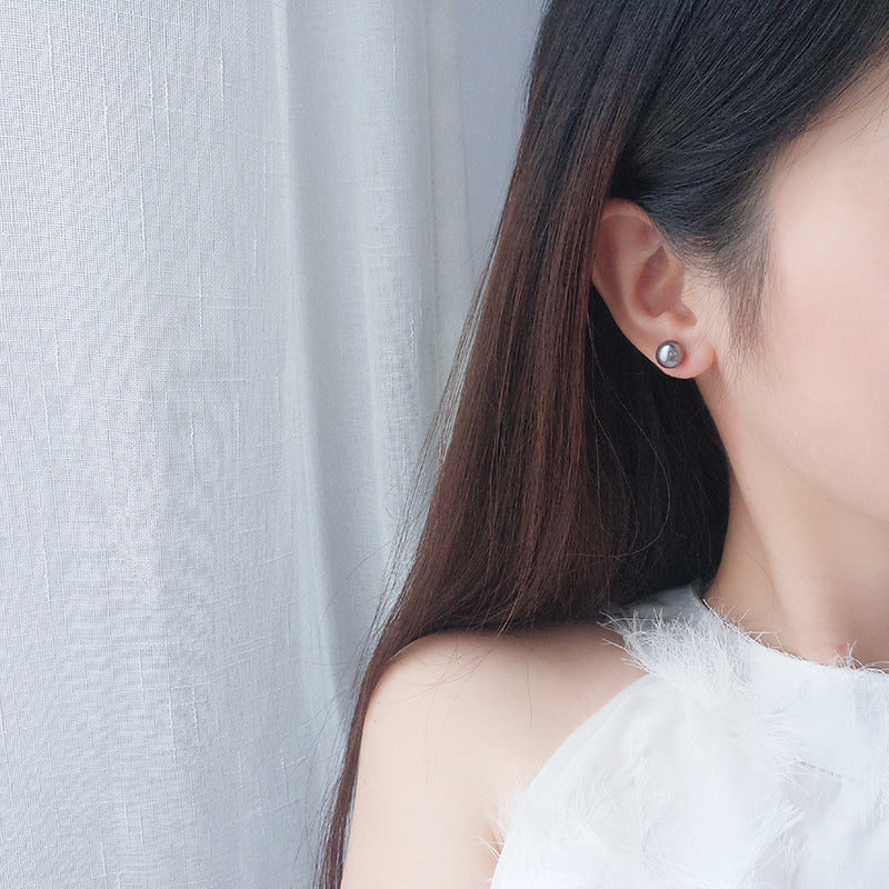 Women's Sterling Sier Gray Pearl Korean Minimalist Earrings