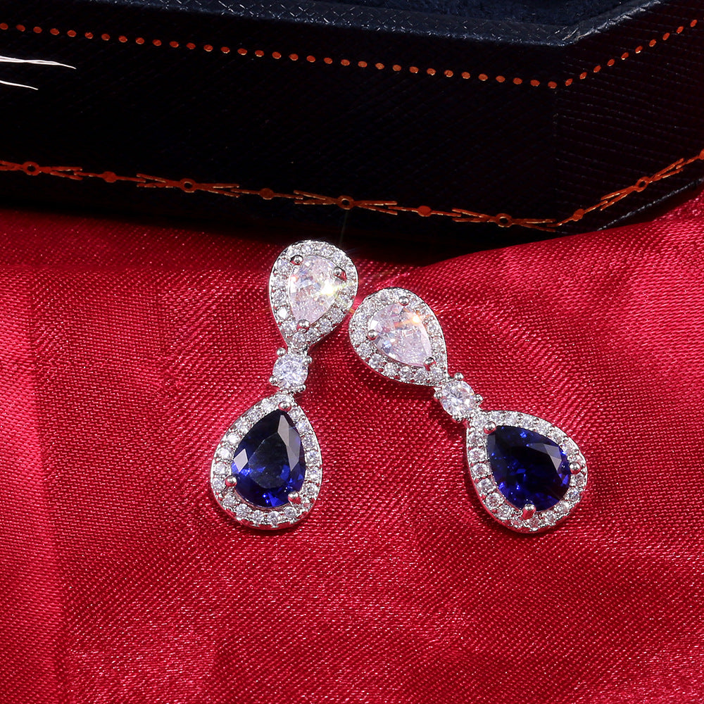 Noble Luxury Sapphire Water Drop Banquet And Earrings