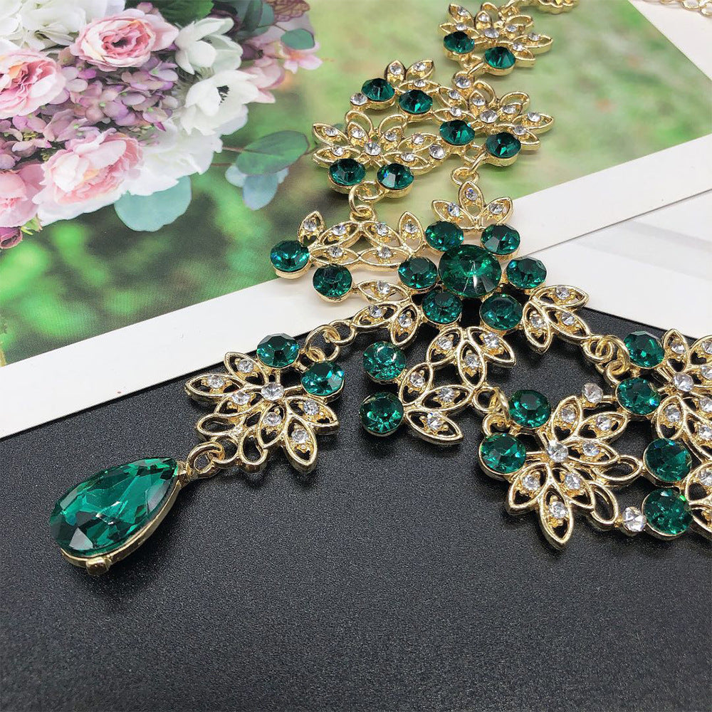 Style Bridal Green Rhinestone Two-piece Set Necklaces