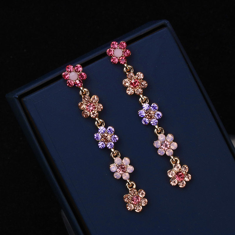 Women's Sier Needle Color Rhinestone Flower For Temperamental Personalized Earrings