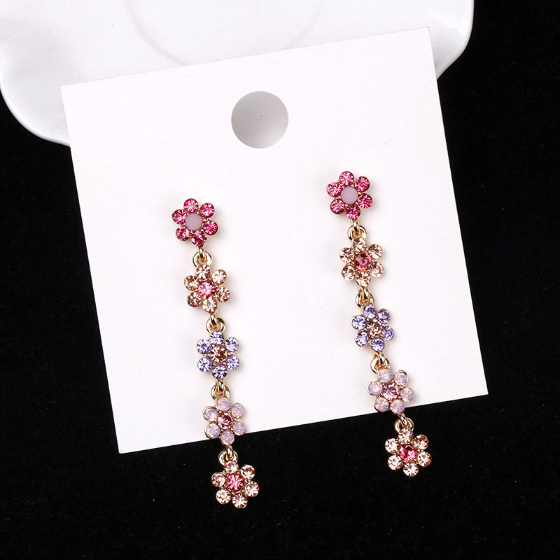 Women's Sier Needle Color Rhinestone Flower For Temperamental Personalized Earrings