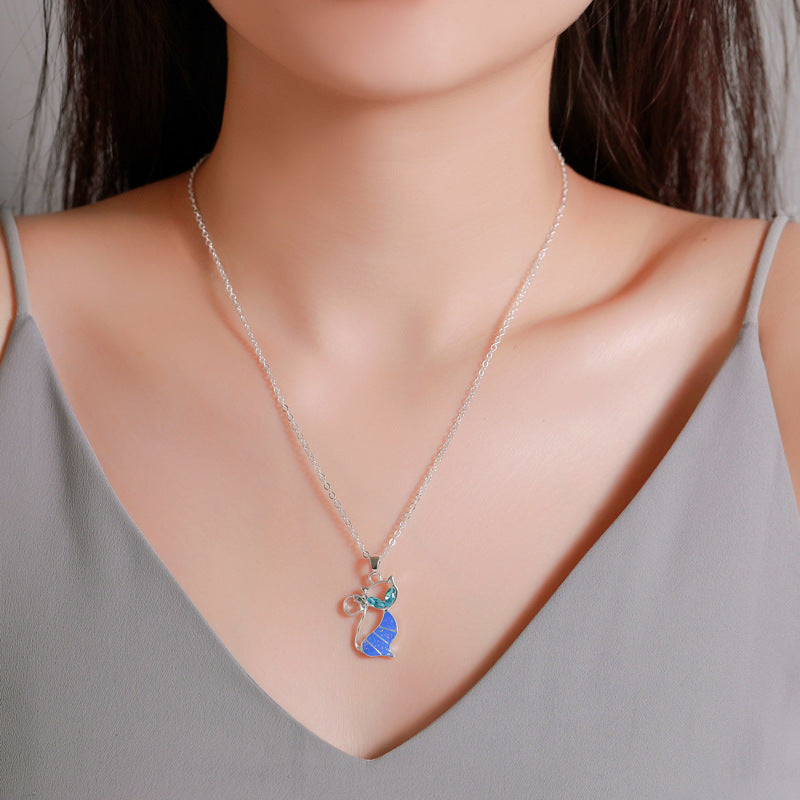 Women's Fashion Opal Jeweled Pendant Sweet Cutout Necklaces