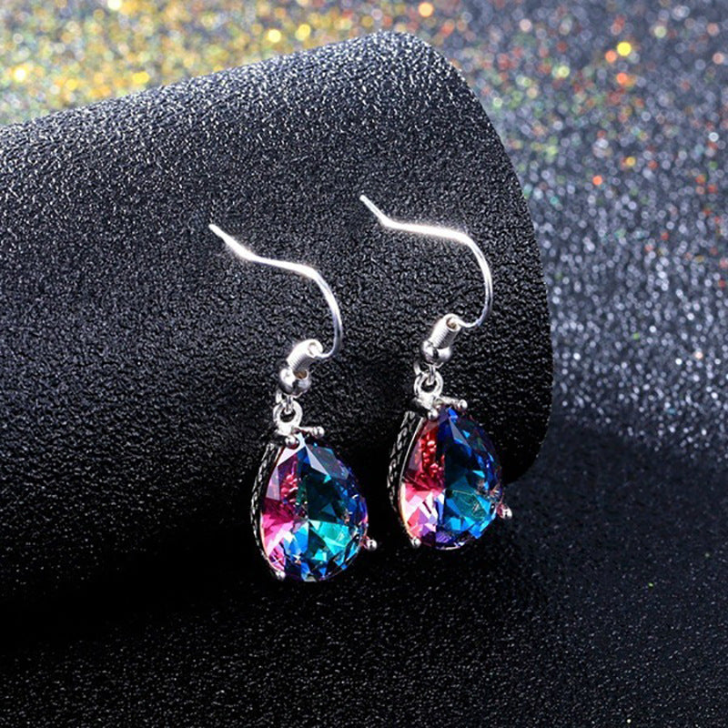 Women's Colorful Stone Water Drop Pear-shaped Rainbow Earrings