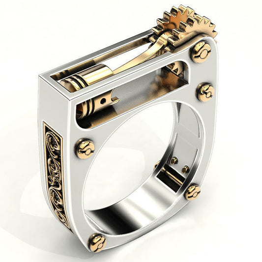 Geometric Mechanical Two-color Unisex Popular Ornament Rings
